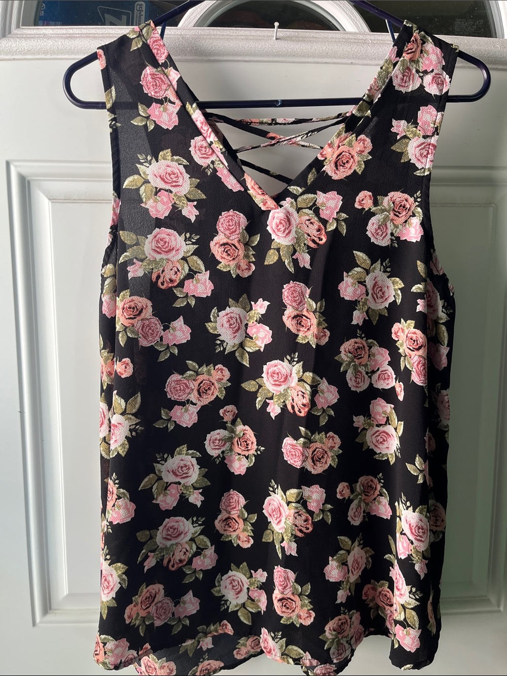 Grayson Threads Black Tank Top with Pink Rose Print